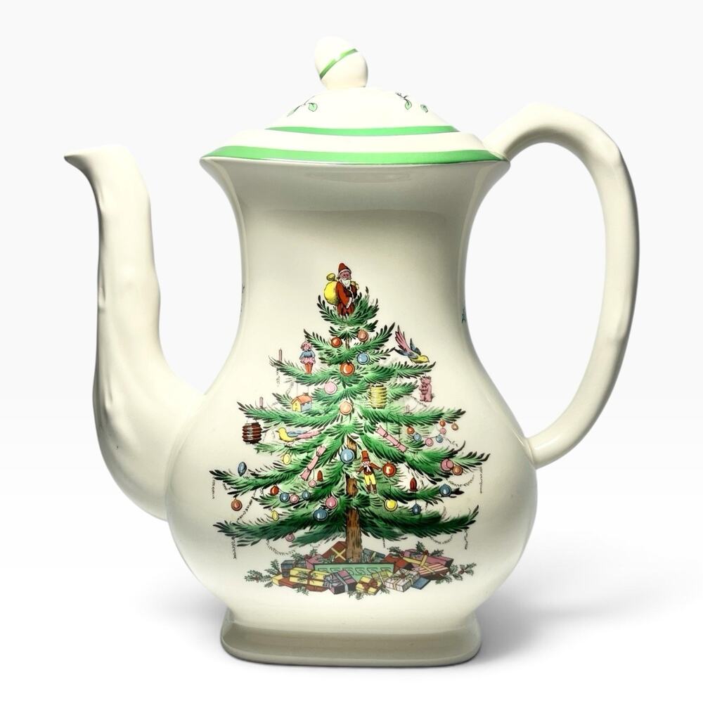 Spode “Christmas Tree” Ceramic Coffee Pot & Lid 9” 44oz